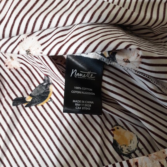 Nanette Lepore Medium striped bird summer spring Print Tie Bell Sleeve Blouse - Picture 3 of 10